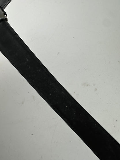 Yves Saint Laurent Textured Leather Belt Silver Buckle Black