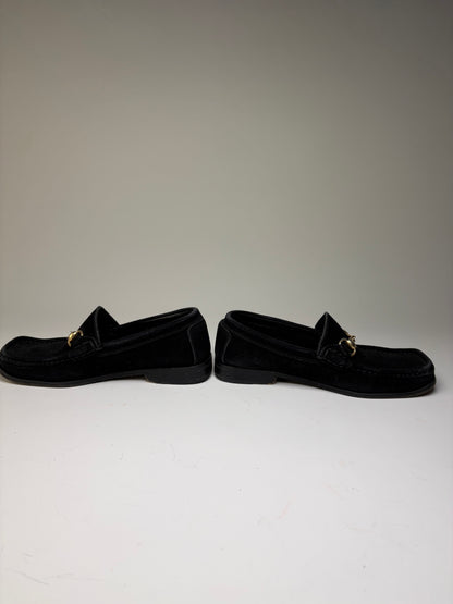 Vintage Gucci Suede Loafers Black Gold-Tone Chain EU39.5