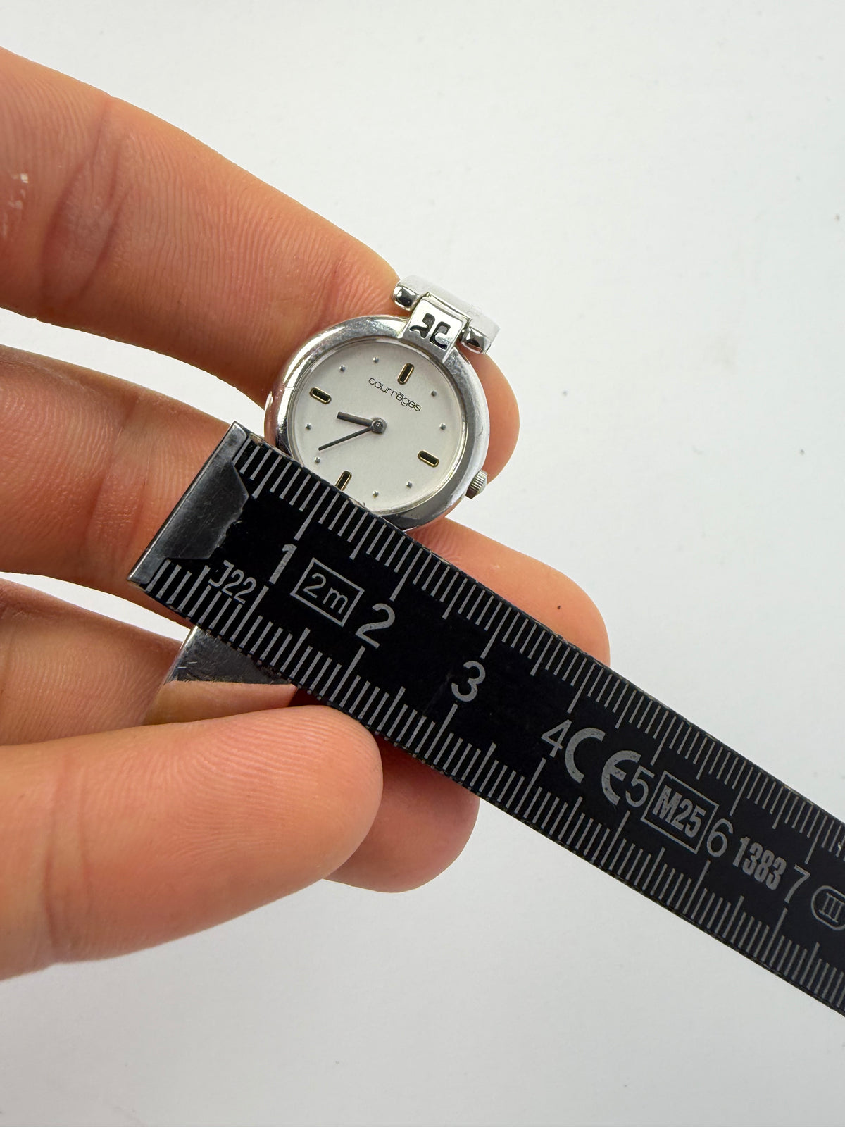Vintage Courrèges Stainless Steel Bracelet Watch c. Early 1990s Silver White