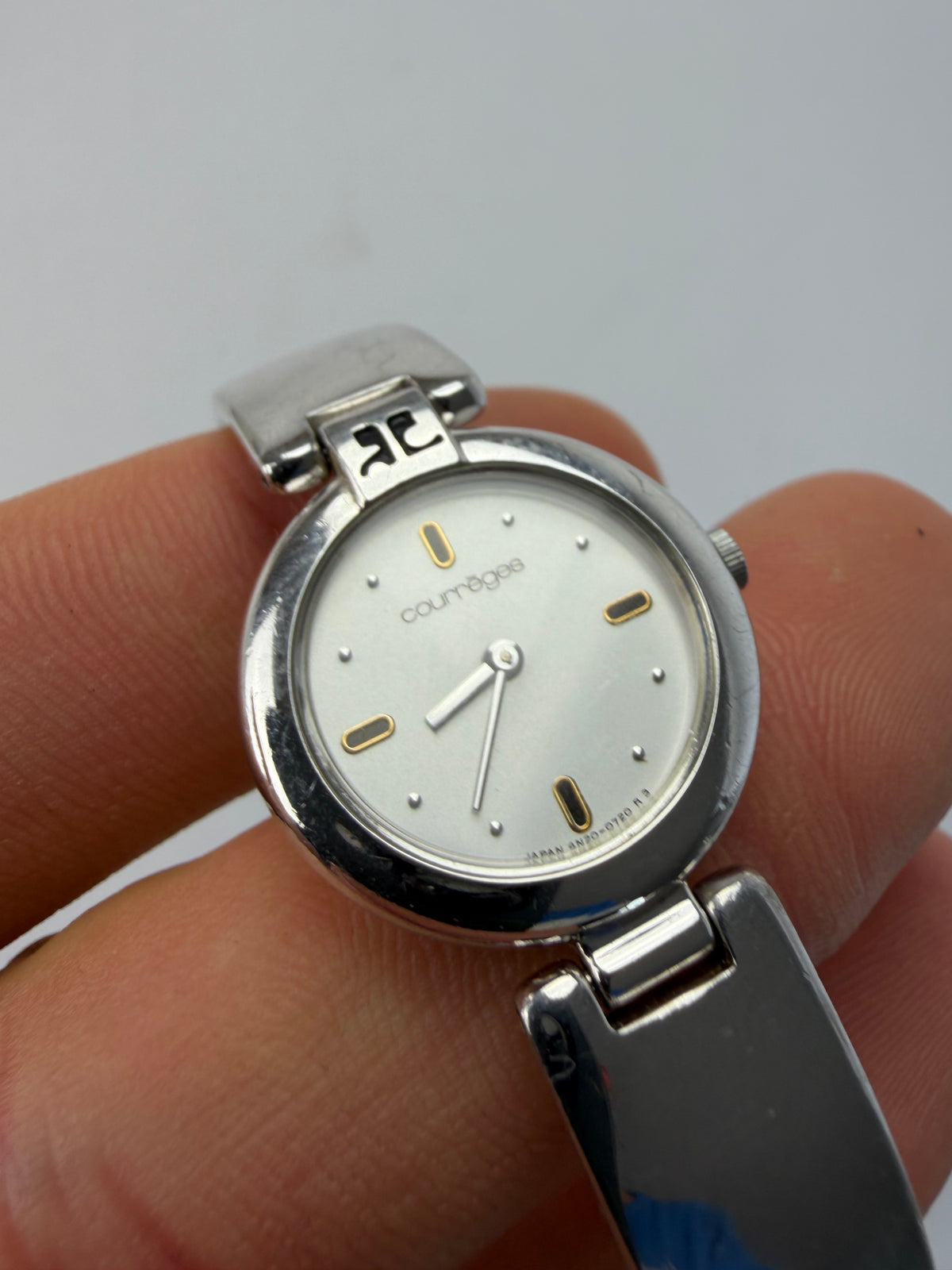 Vintage Courrèges Stainless Steel Bracelet Watch c. Early 1990s Silver White