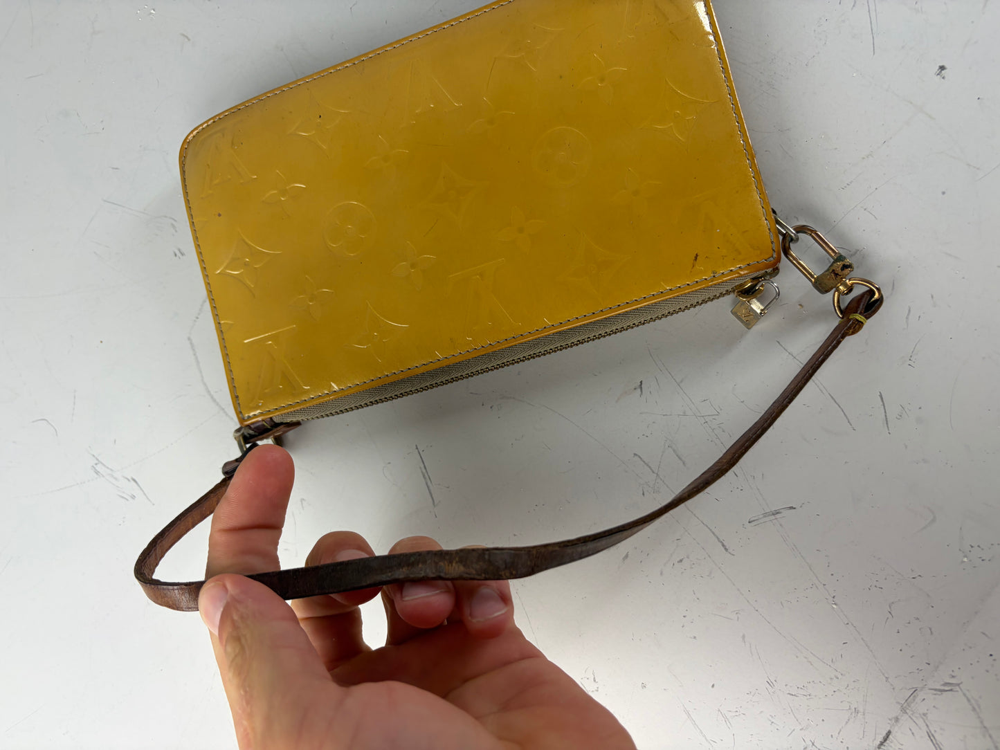 Vintage Louis Vuitton Monogram Vernis Clutch Bag Yellow Gold