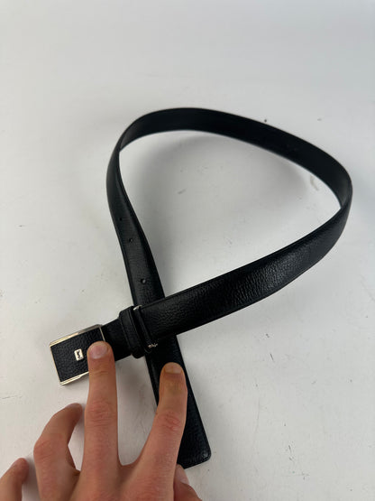 Yves Saint Laurent Textured Leather Belt Silver Buckle Black