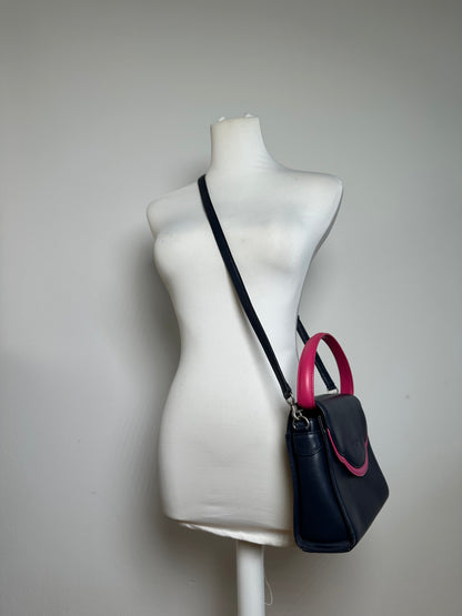 Vintage Courreges 2WAY Leather Handbag Navy Pink