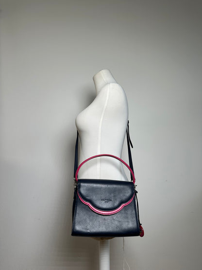 Vintage Courreges 2WAY Leather Handbag Navy Pink