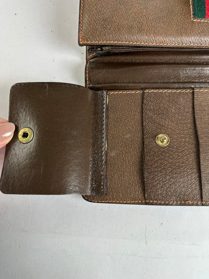 Vintage Gucci Bifold Wallet Brown Green Red Stripe