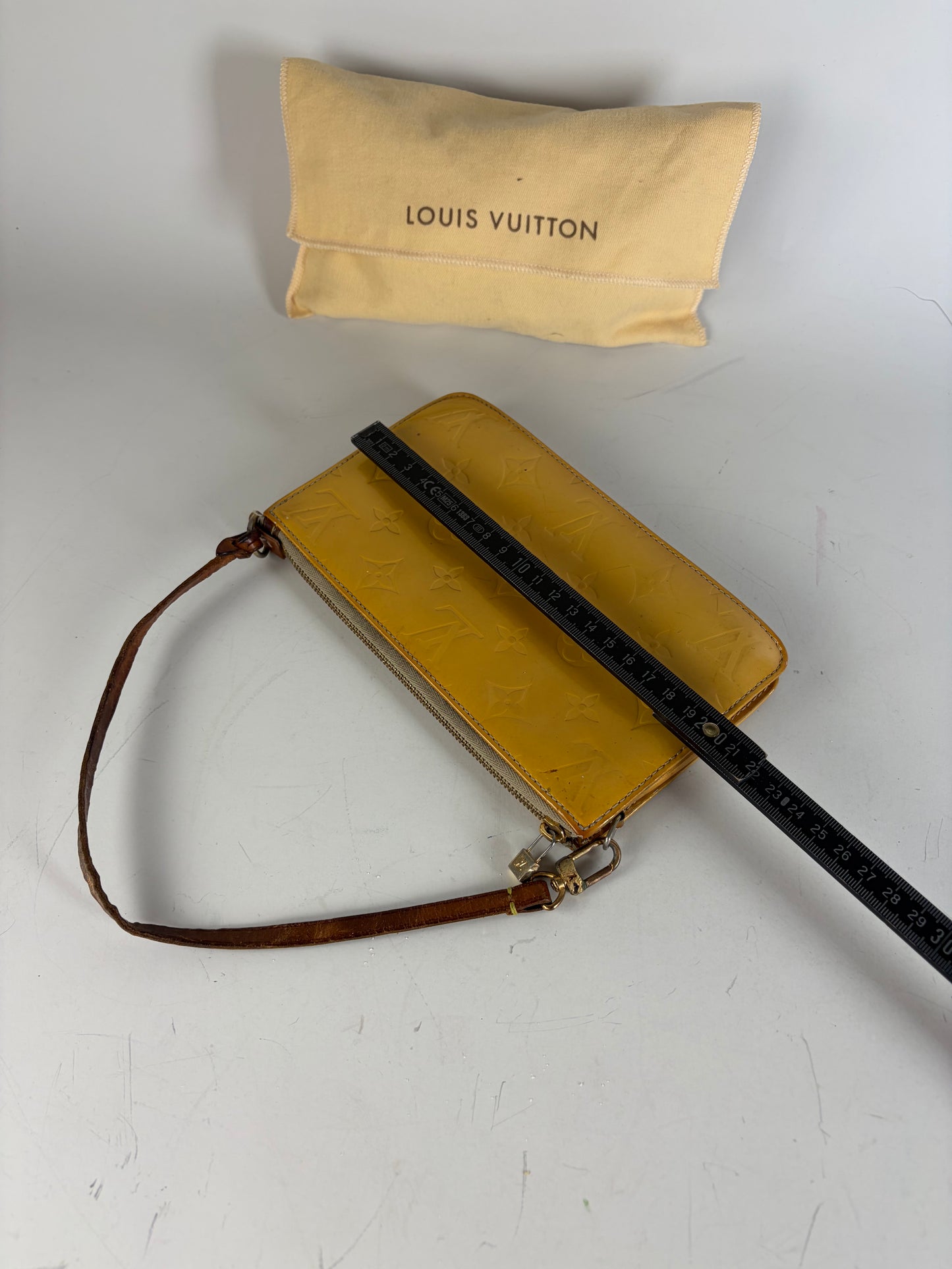 Vintage Louis Vuitton Monogram Vernis Clutch Bag Yellow Gold