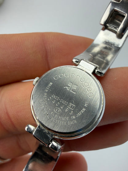 Vintage Courrèges Stainless Steel Bracelet Watch c. Early 1990s Silver White
