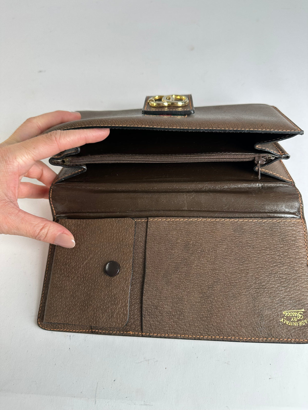 Vintage Gucci Bifold Wallet Brown Green Red Stripe