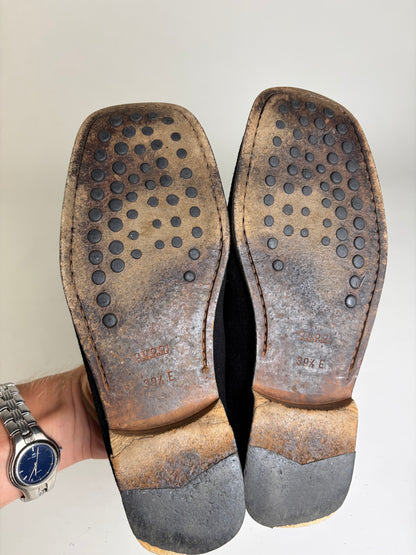 Vintage Gucci Suede Loafers Black Gold-Tone Chain EU39.5