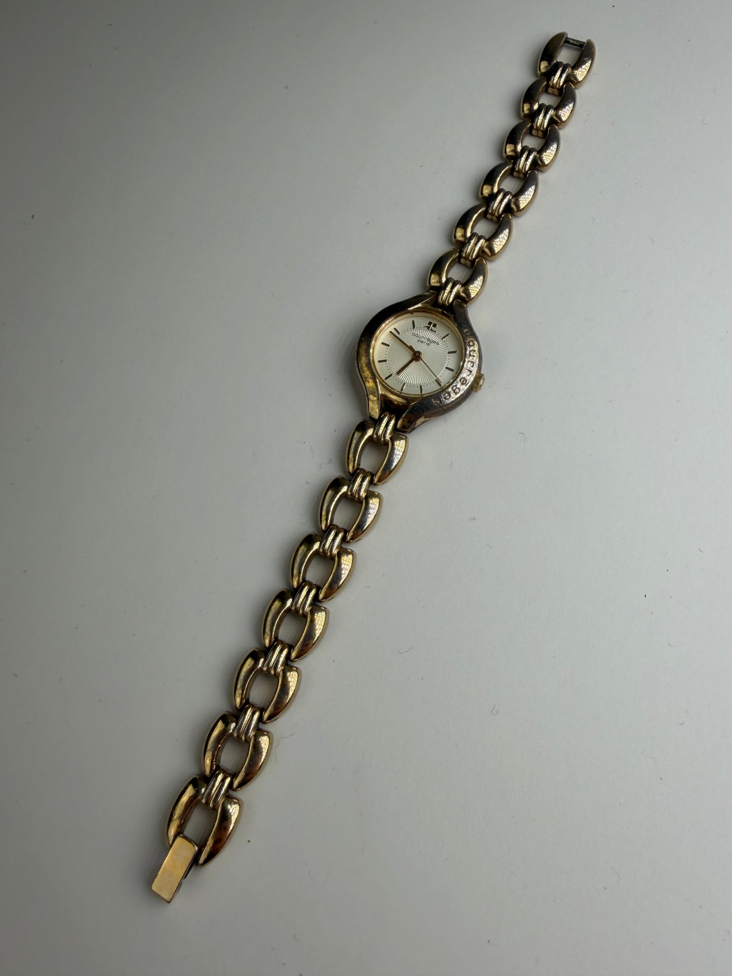 Vintage Courreges Bracelet Watch Gold-Tone Cream Dial