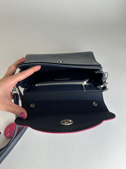Vintage Courreges 2WAY Leather Handbag Navy Pink