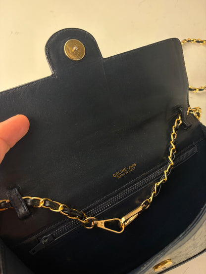 Vintage Celine C Monogram Canvas Shoulder Bag Navy Gray