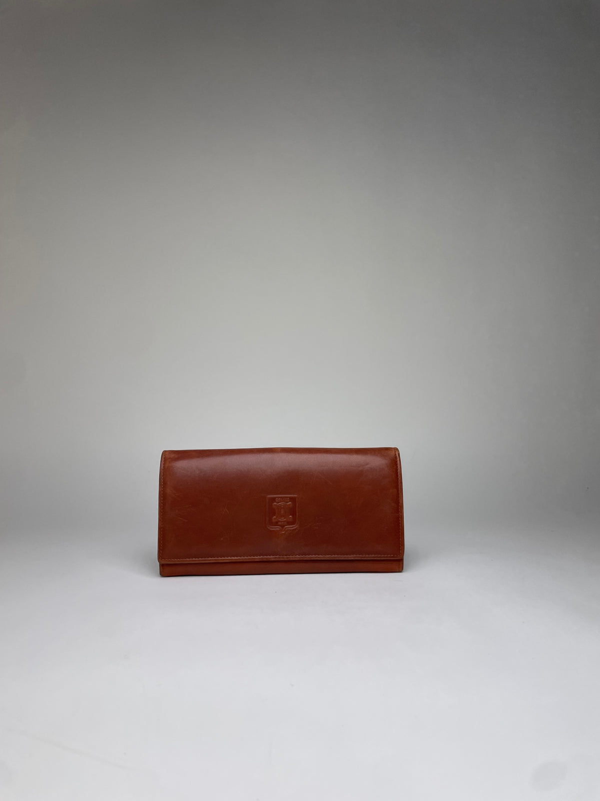 Vintage Celine Leather Bifold Wallet Tan Gold