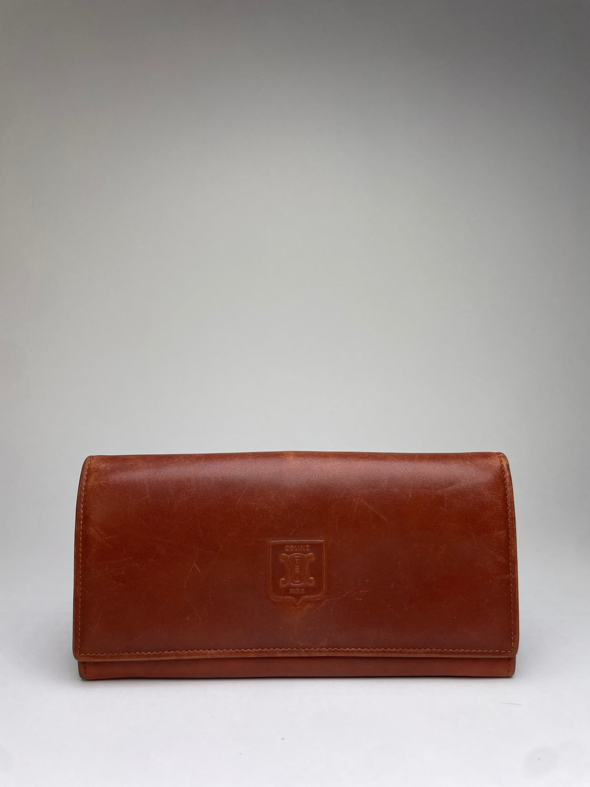 Vintage Celine Leather Bifold Wallet Tan Gold