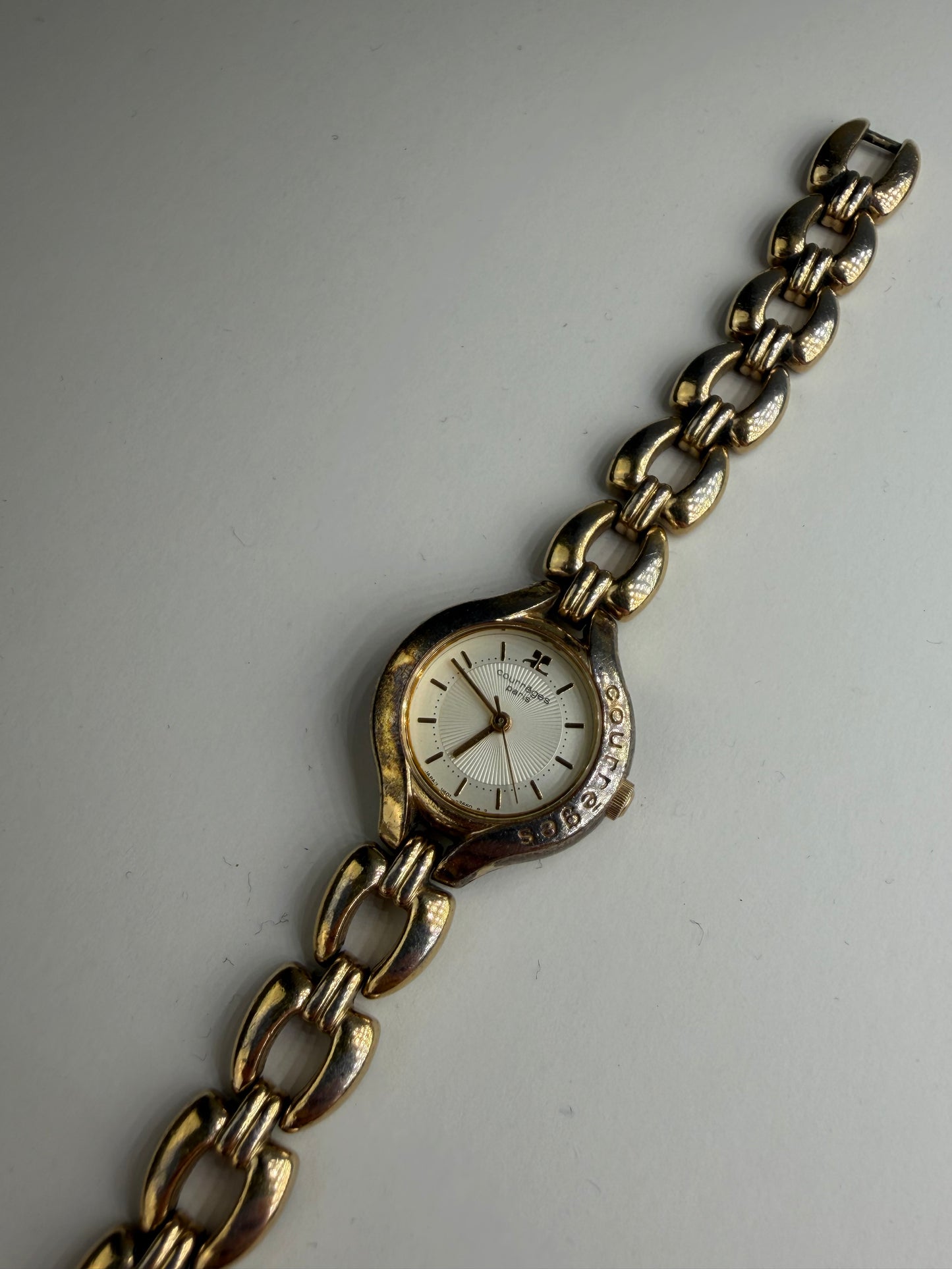 Vintage Courreges Bracelet Watch Gold-Tone Cream Dial
