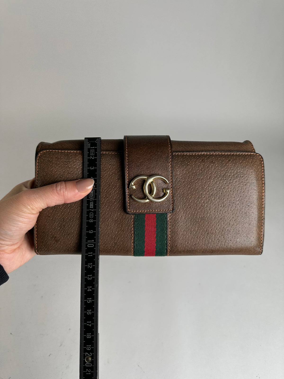 Vintage Gucci Bifold Wallet Brown Green Red Stripe