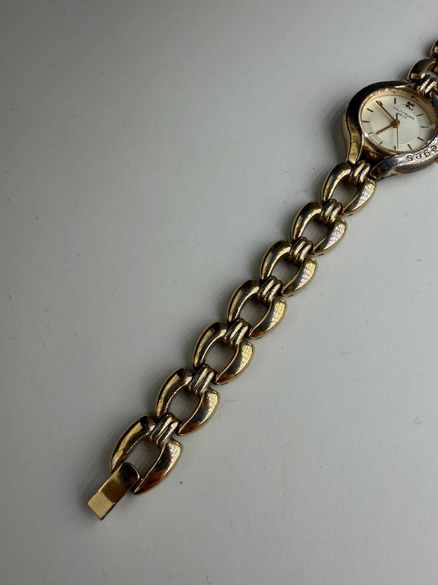 Vintage Courreges Bracelet Watch Gold-Tone Cream Dial