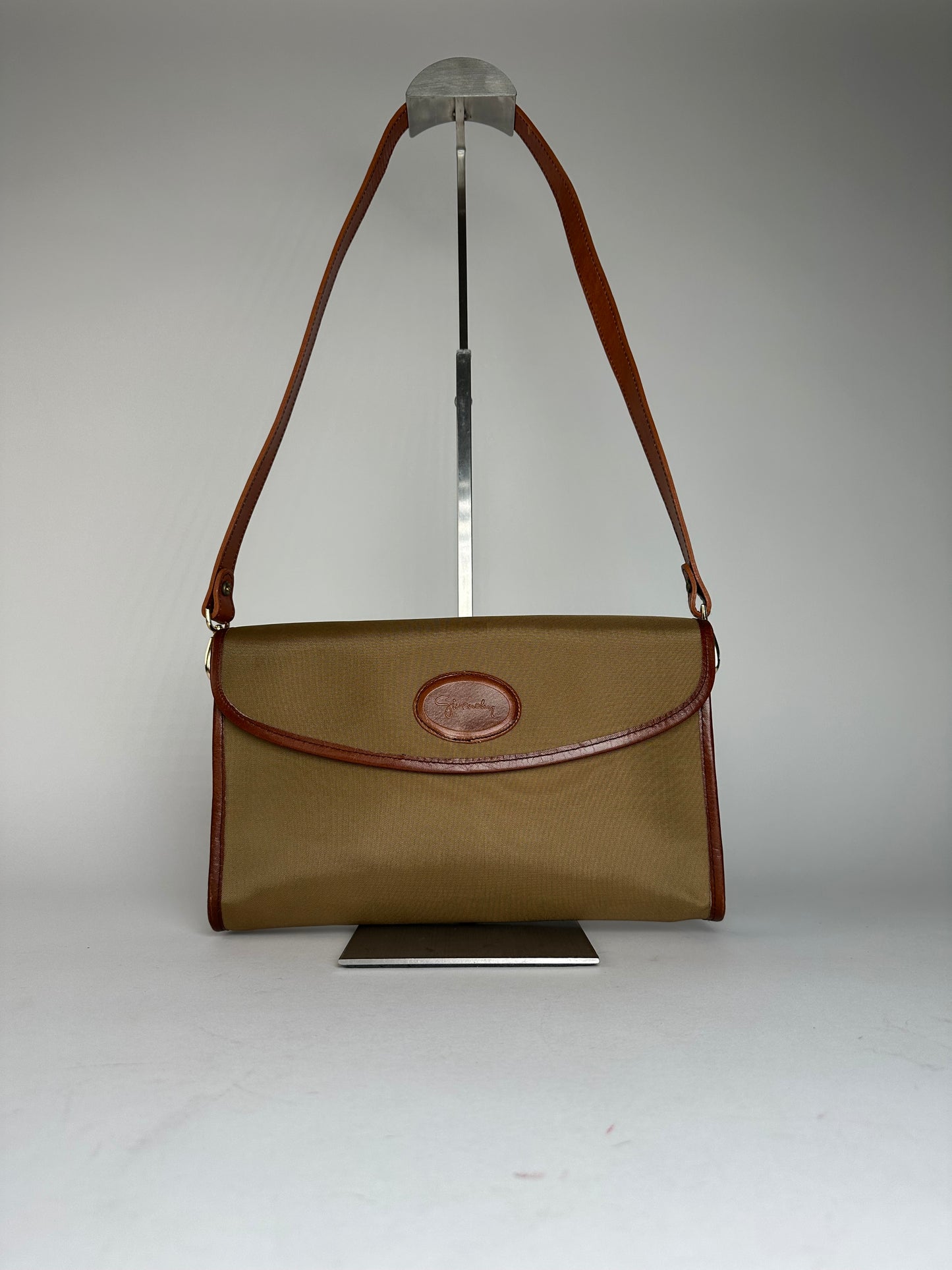 Vintage Givenchy Leather / Canvas Shoulder Bag Camel / Brown
