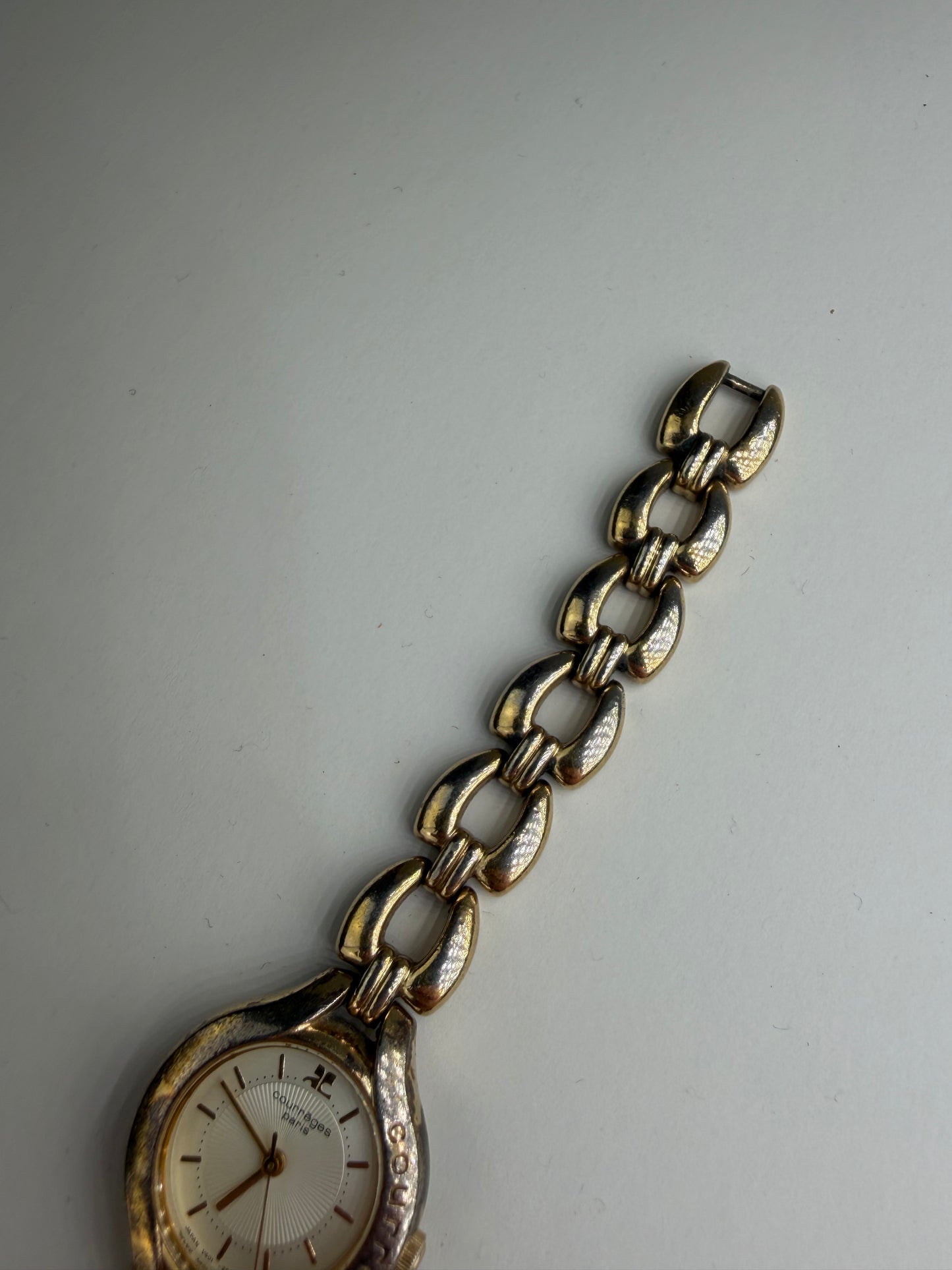Vintage Courreges Bracelet Watch Gold-Tone Cream Dial