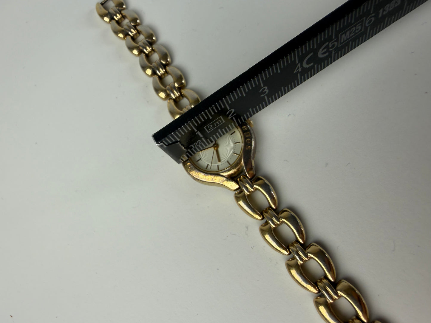 Vintage Courreges Bracelet Watch Gold-Tone Cream Dial