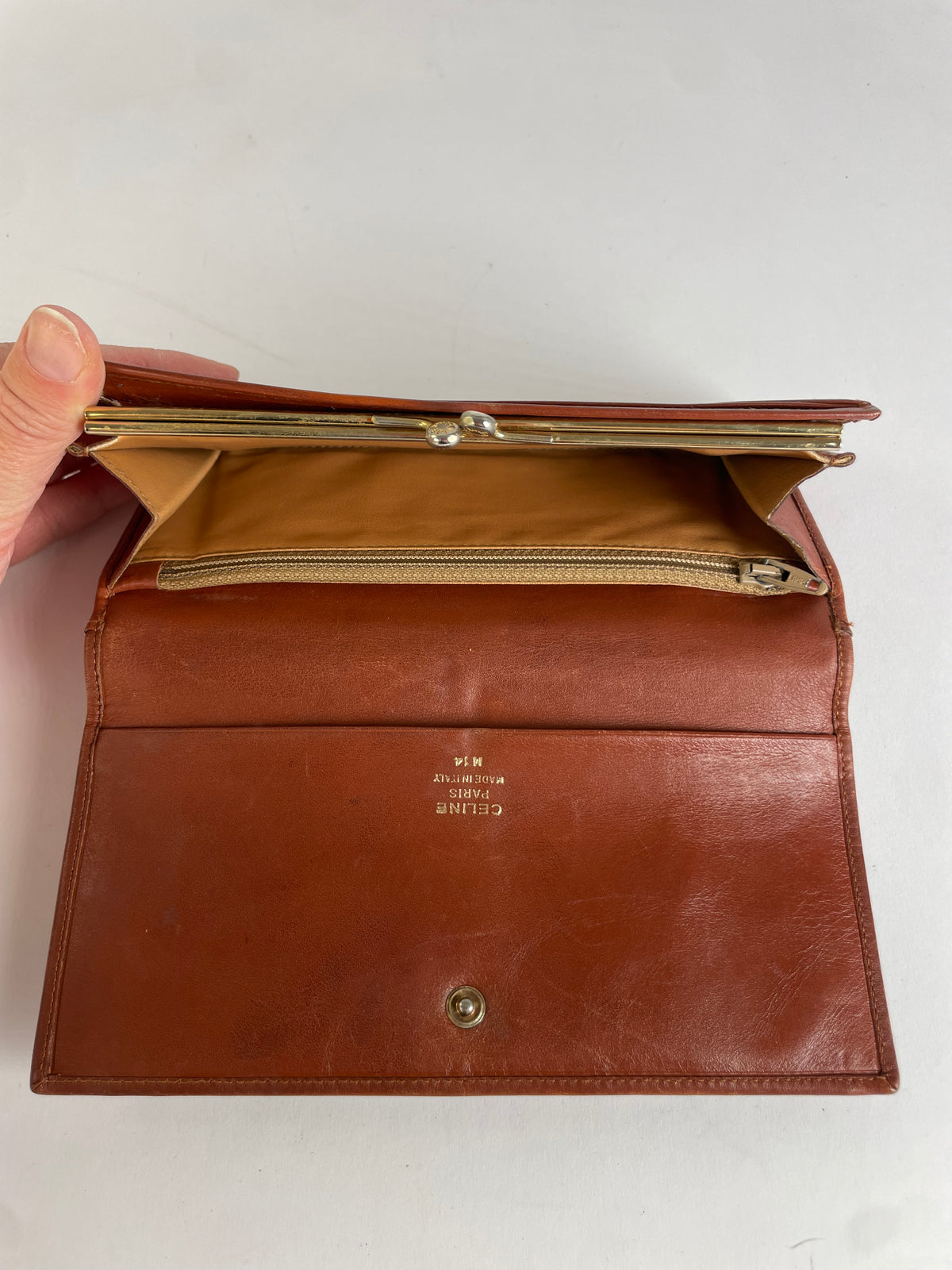 Vintage Celine Leather Bifold Wallet Tan Gold