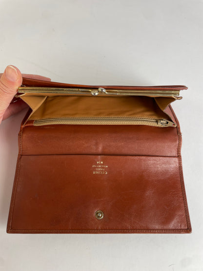 Vintage Celine Leather Bifold Wallet Tan Gold