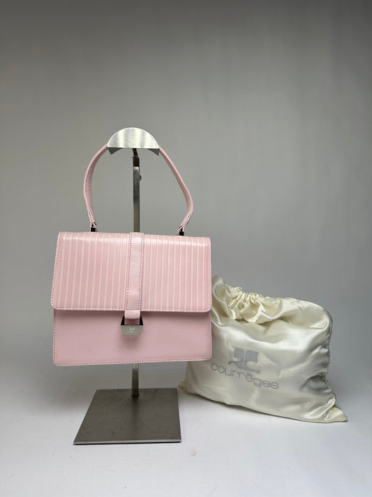 Vintage Courreges Flap Crossbody Bag Light Pink Leather c. Early 2000s