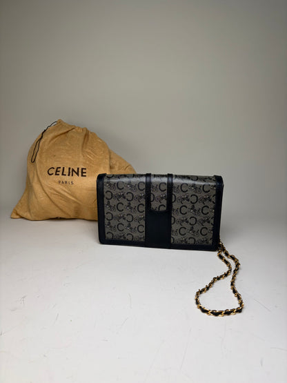 Vintage Celine C Monogram Canvas Shoulder Bag Navy Gray