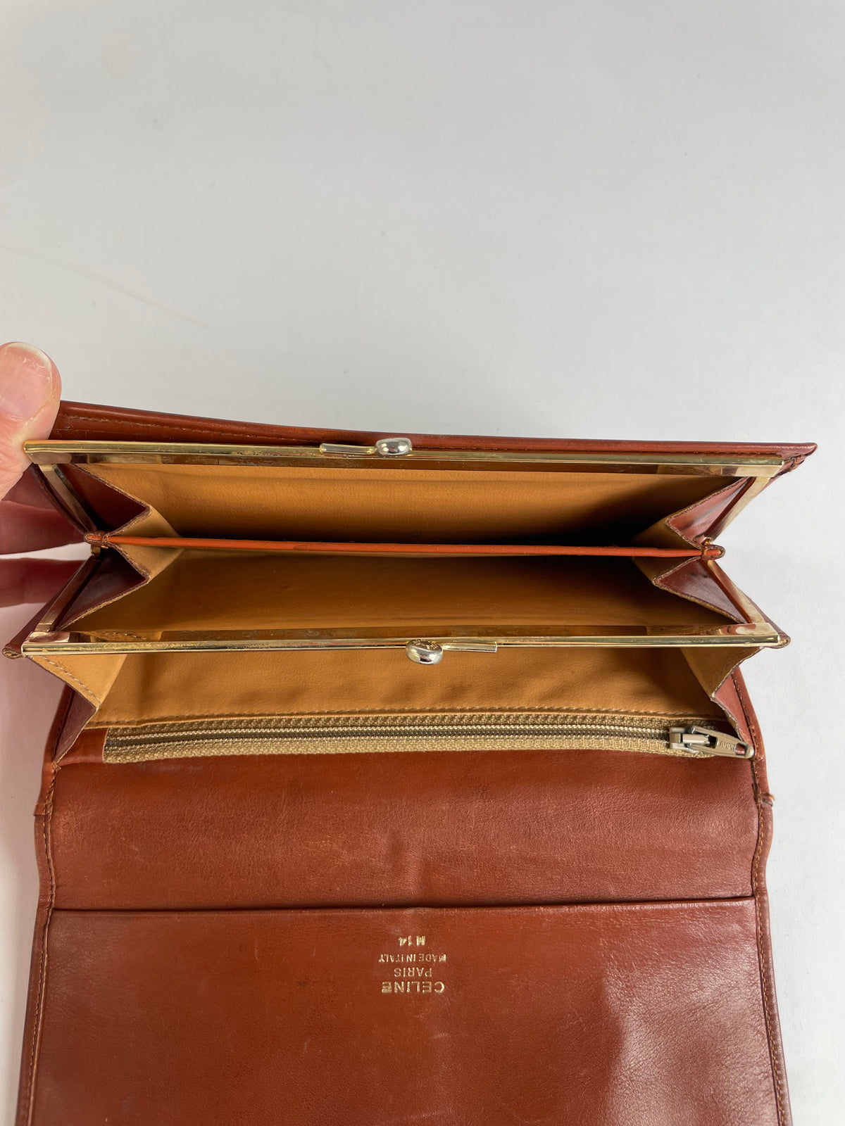 Vintage Celine Leather Bifold Wallet Tan Gold