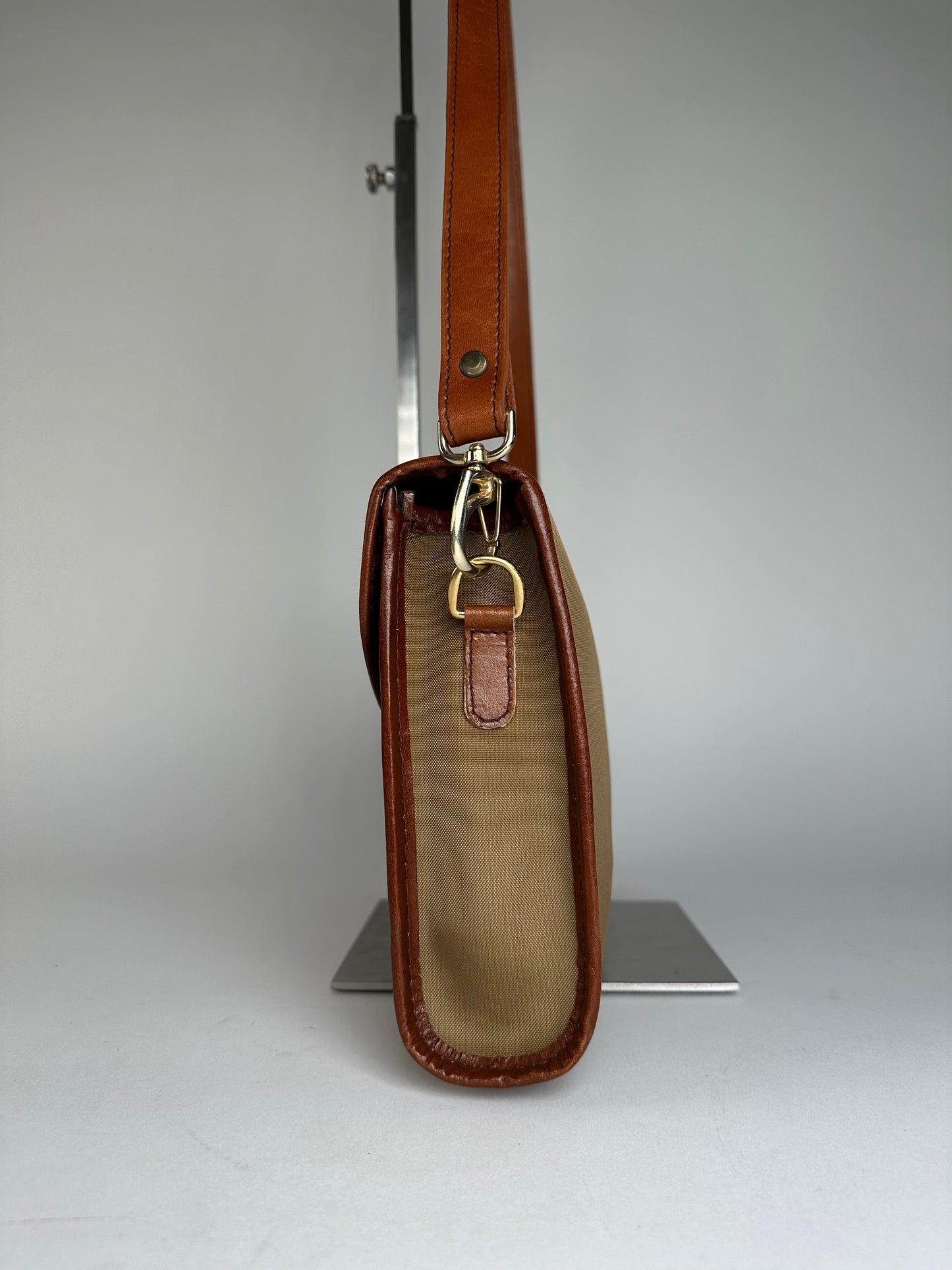 Vintage Givenchy Leather / Canvas Shoulder Bag Camel / Brown