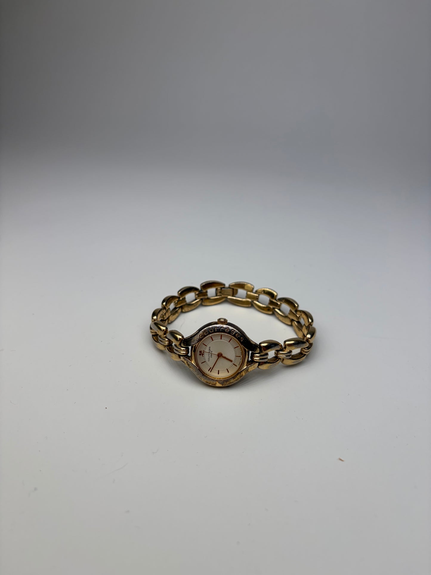Vintage Courreges Bracelet Watch Gold-Tone Cream Dial