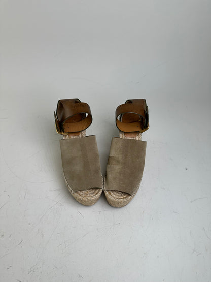 Vintage Chloe Suede Wedge Sandals Beige Brown EU35