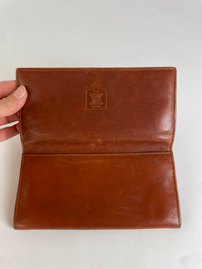 Vintage Celine Leather Bifold Wallet Tan Gold