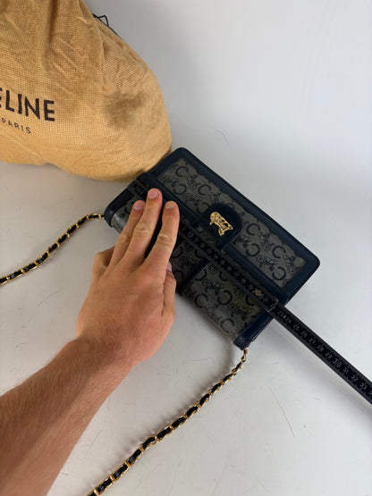 Vintage Celine C Monogram Canvas Shoulder Bag Navy Gray