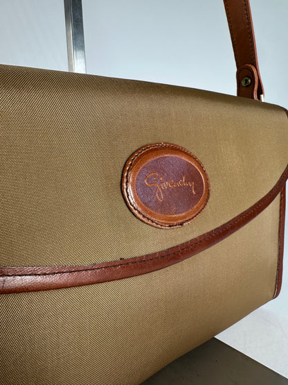 Vintage Givenchy Leather / Canvas Shoulder Bag Camel / Brown