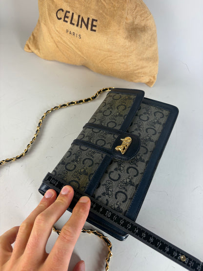 Vintage Celine C Monogram Canvas Shoulder Bag Navy Gray