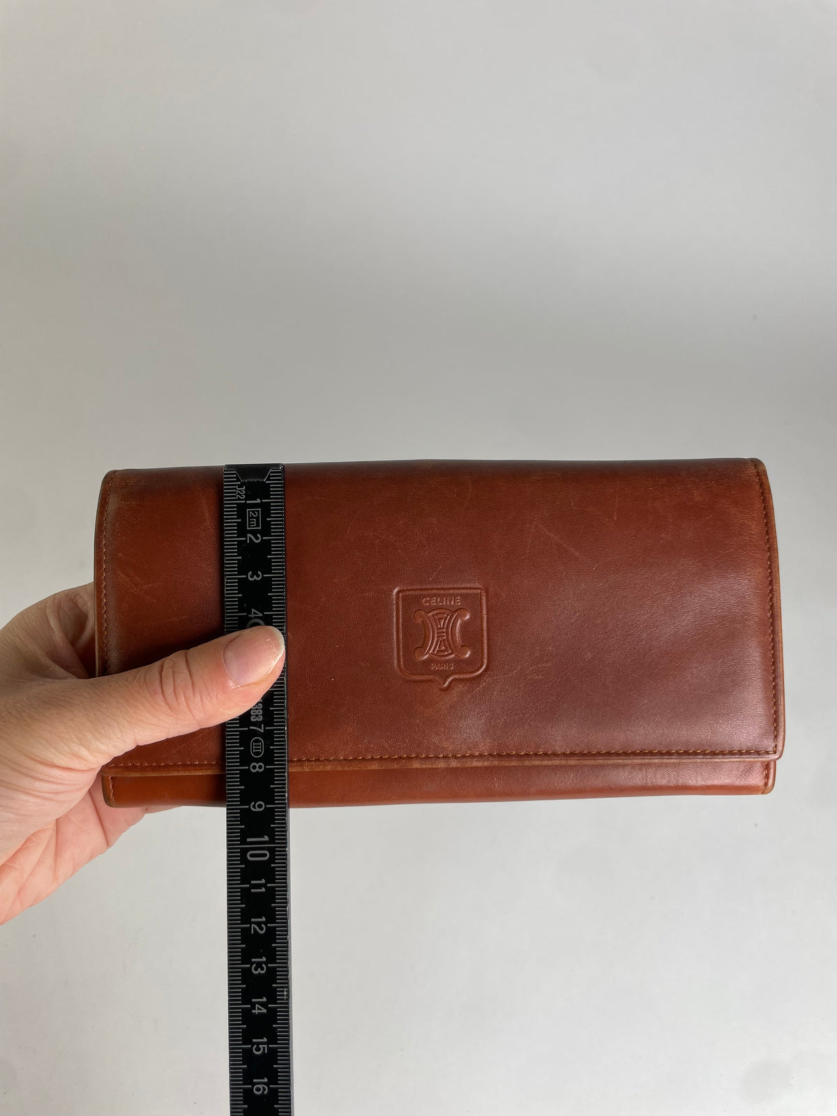 Vintage Celine Leather Bifold Wallet Tan Gold