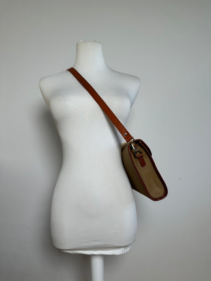 Vintage Givenchy Leather / Canvas Shoulder Bag Camel / Brown