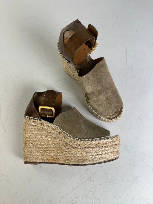 Vintage Chloe Suede Wedge Sandals Beige Brown EU35