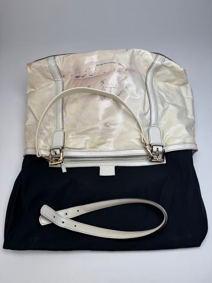 Vintage Gucci GG Leather / Polyester Tote Bag White