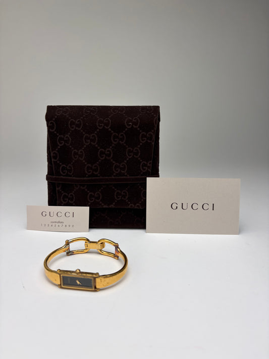 Vintage Gucci Bracelet Watch Gold-Tone Black Dial Late 1980s