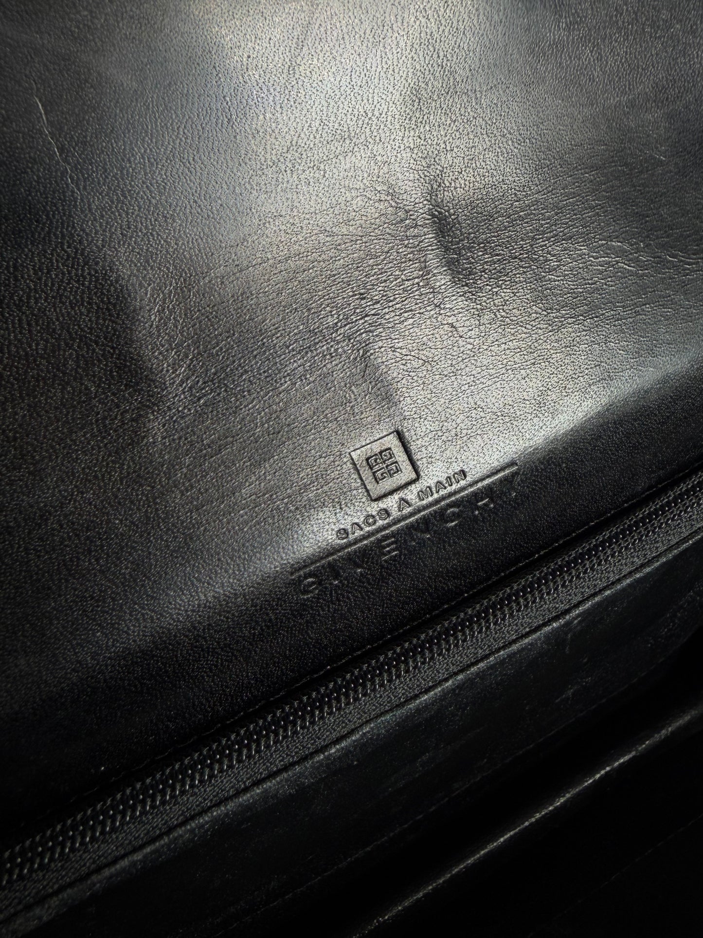 Vintage Givenchy Textured Logo Leather Flap Crossbody Bag Black