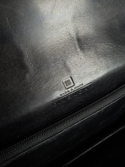Vintage Givenchy Textured Logo Leather Flap Crossbody Bag Black