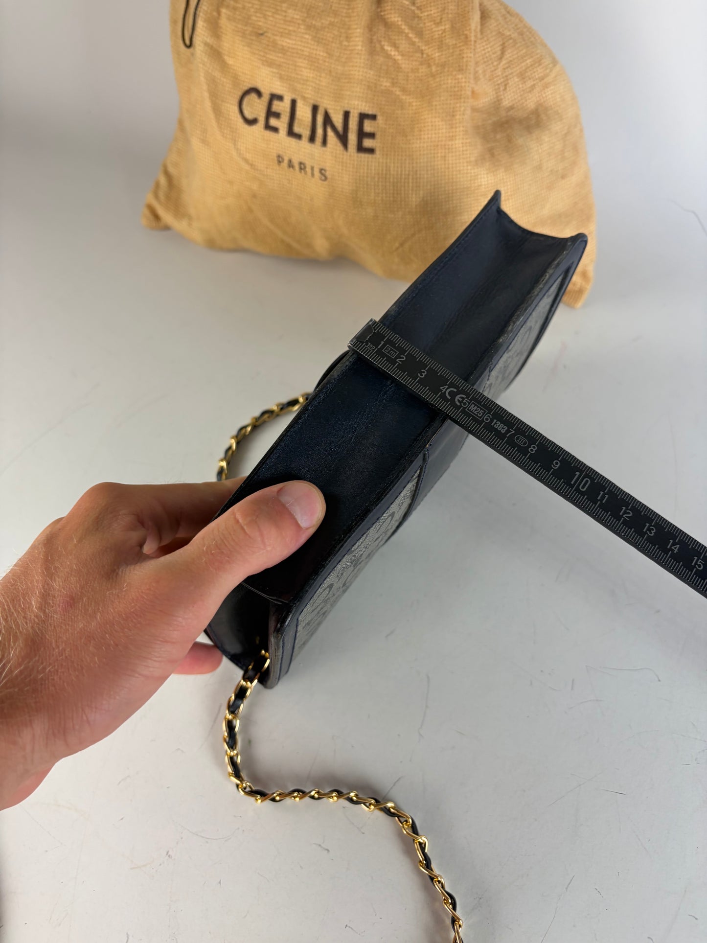 Vintage Celine C Monogram Canvas Shoulder Bag Navy Gray