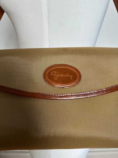 Vintage Givenchy Leather / Canvas Shoulder Bag Camel / Brown