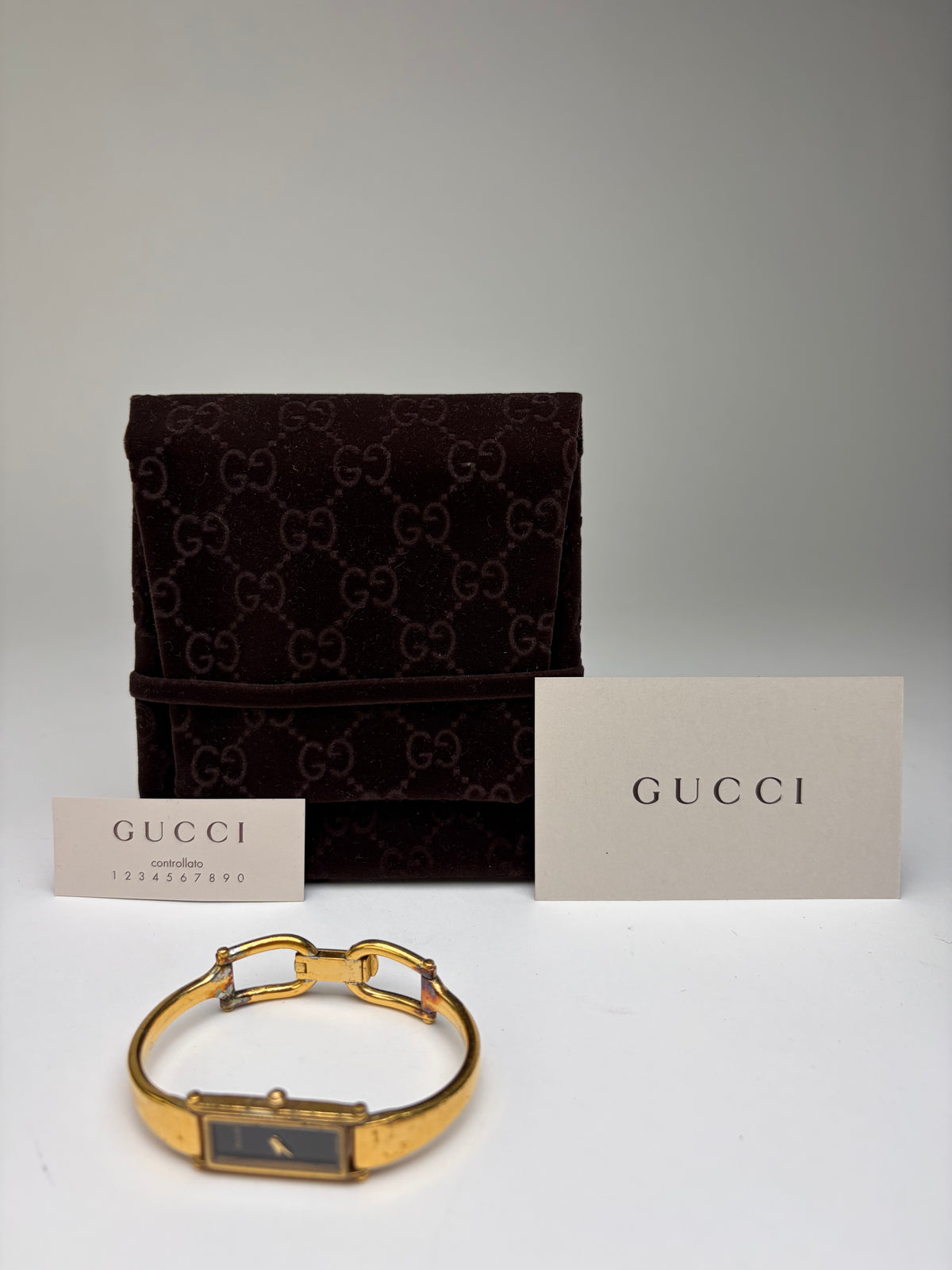 Vintage Gucci Bracelet Watch Gold-Tone Black Dial Late 1980s