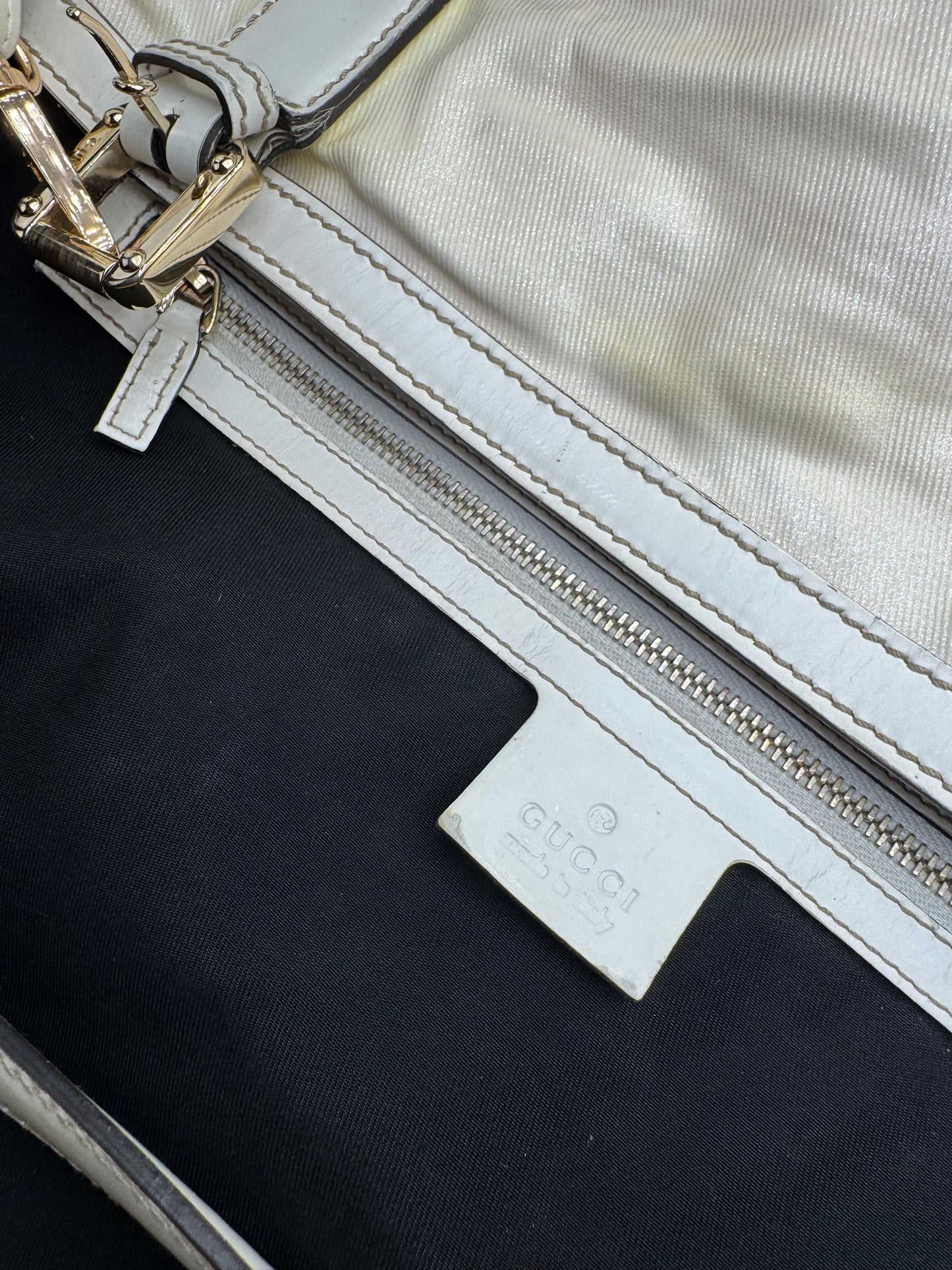 Vintage Gucci GG Leather / Polyester Tote Bag White