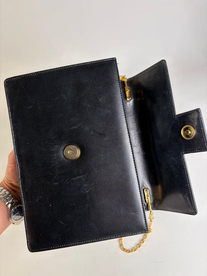 Vintage Givenchy Textured Logo Leather Flap Crossbody Bag Black