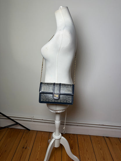 Vintage Celine C Monogram Canvas Shoulder Bag Navy Gray