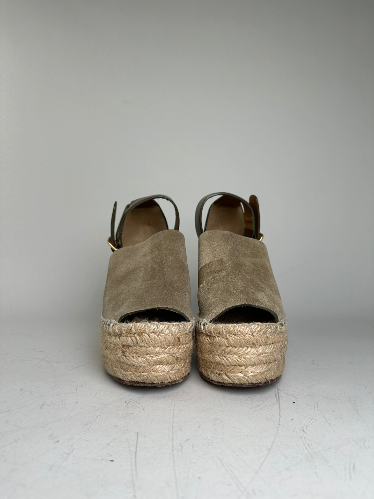 Vintage Chloe Suede Wedge Sandals Beige Brown EU35